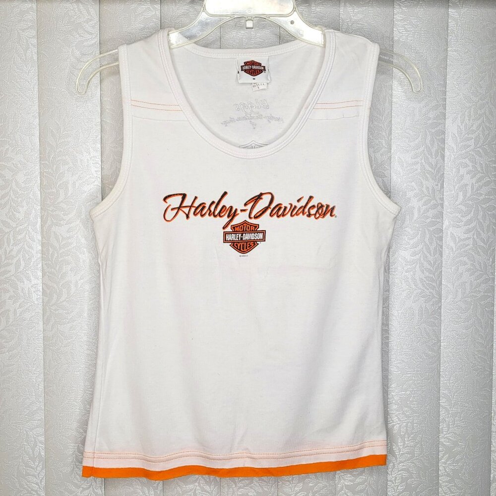 Harley-Davidson Vintage White & Orange Tank Top – Size M